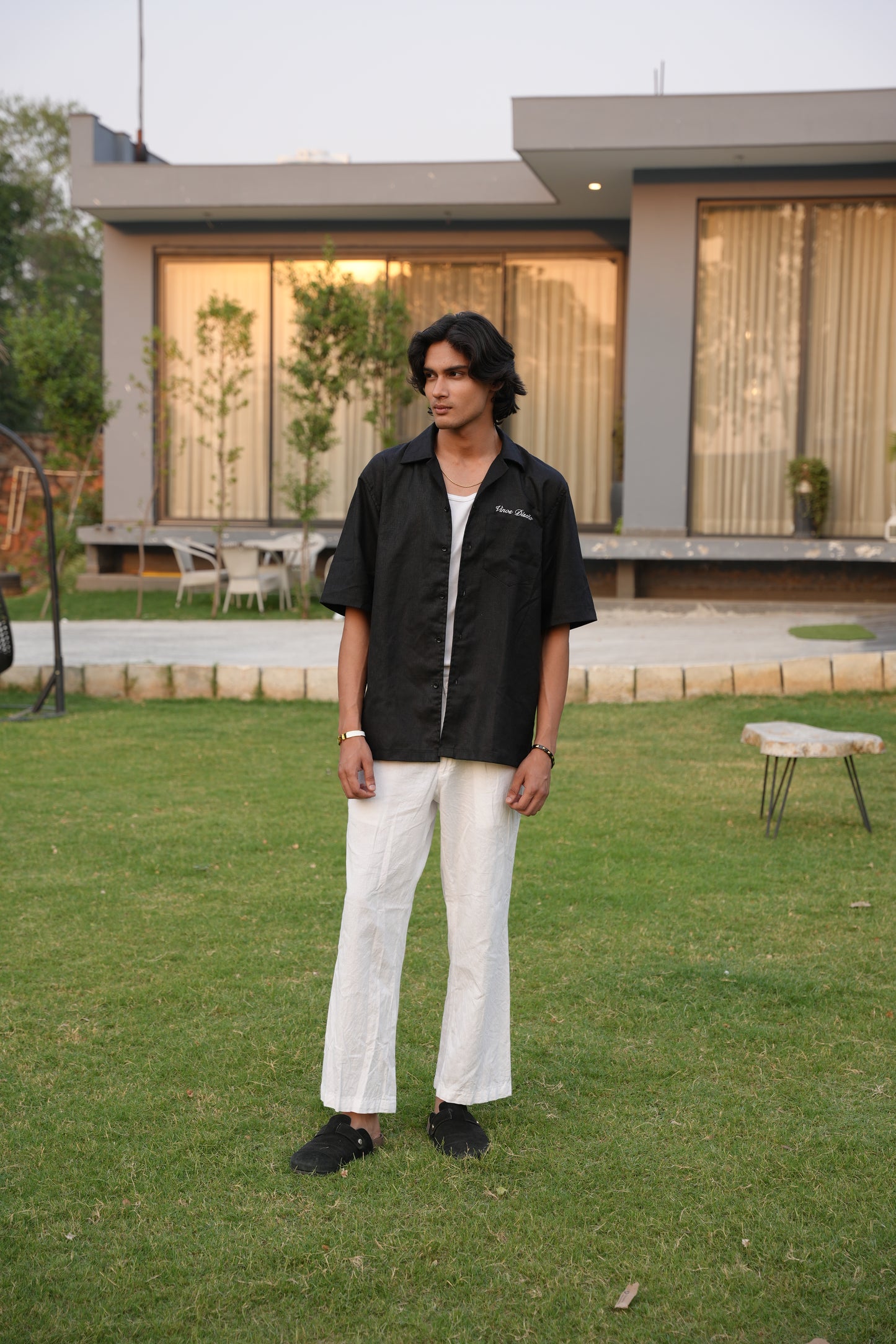 Black linen blend shirt