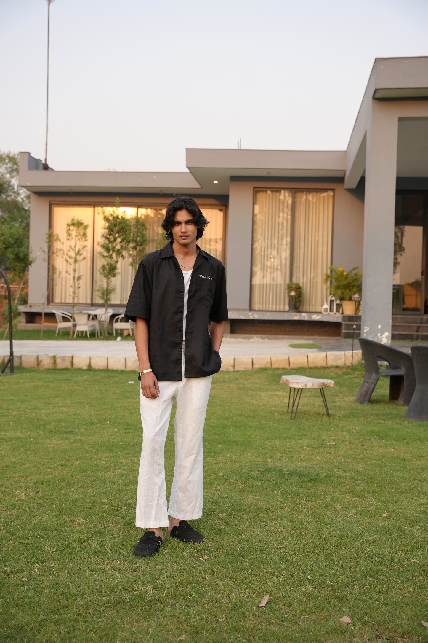 Black linen blend shirt