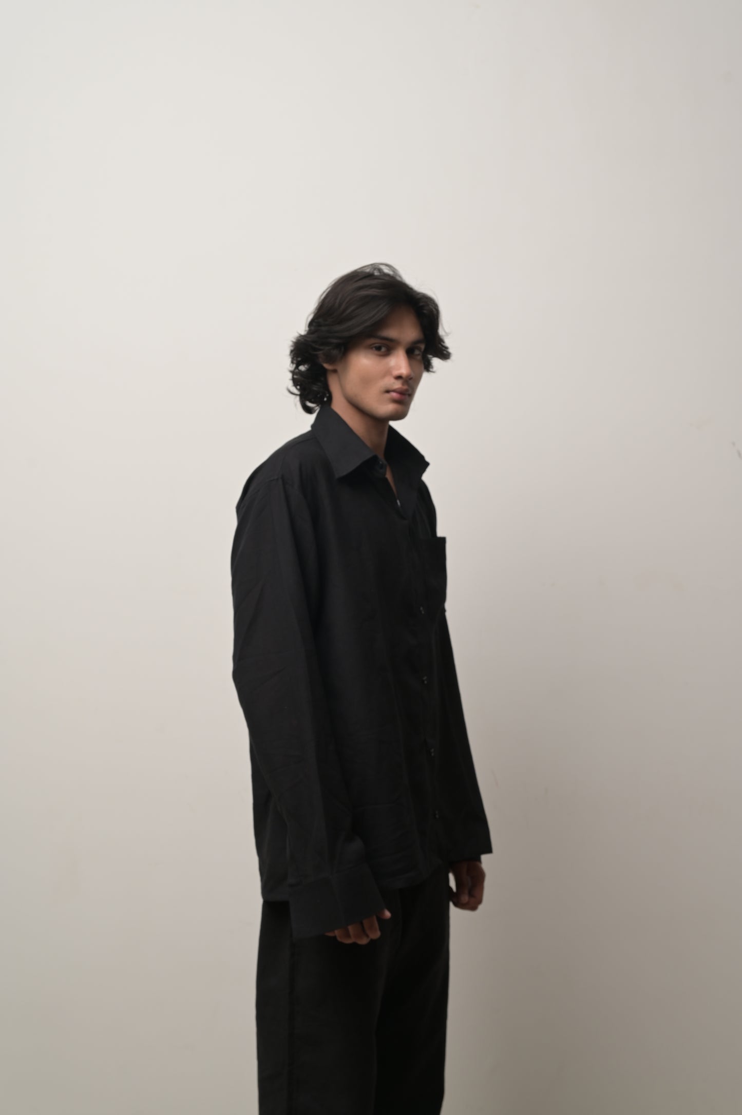Black linen blend shirt