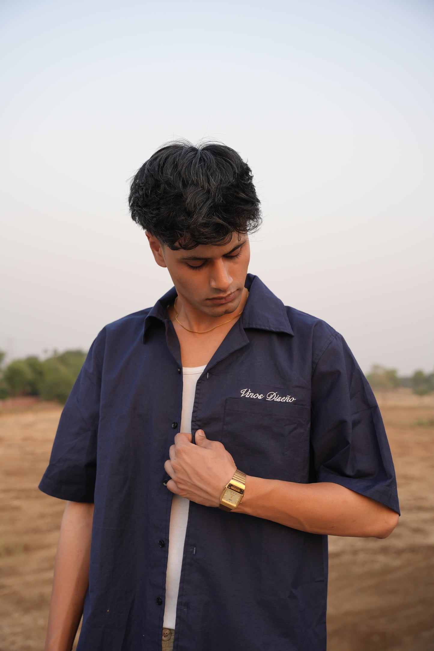 Blue linen blended shirt