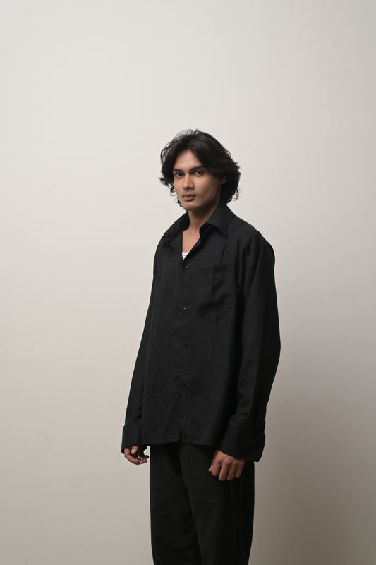 Black linen blend shirt