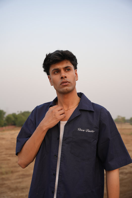 Blue linen blended shirt
