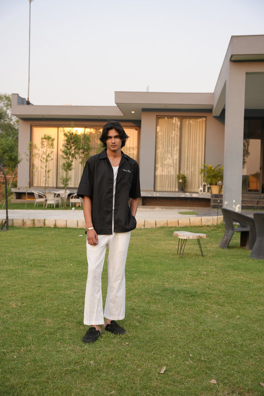 Black linen blend shirt