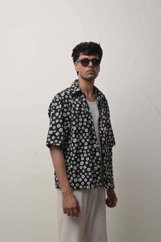 Linen blend printed shirt