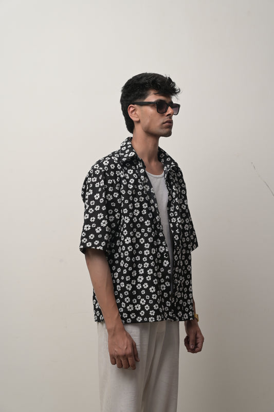 Linen blend printed shirt