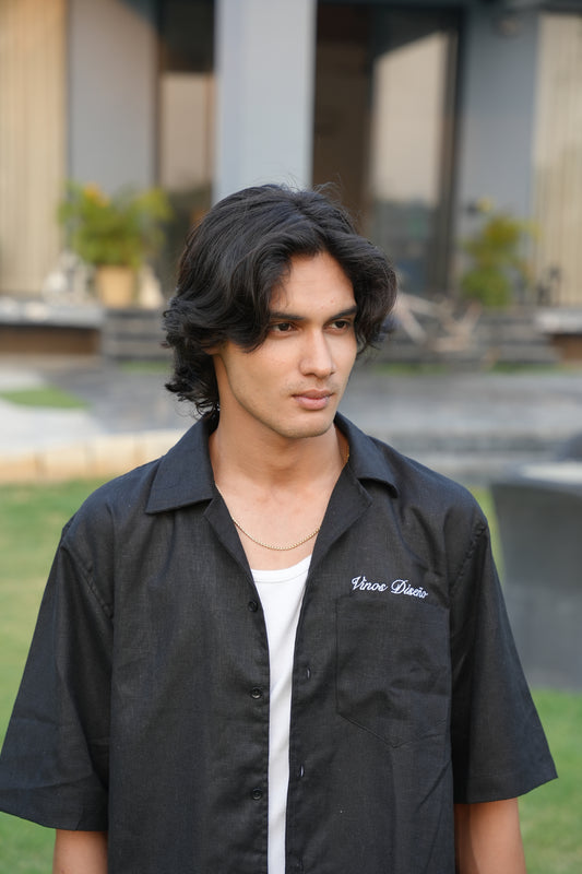 Black linen blend shirt