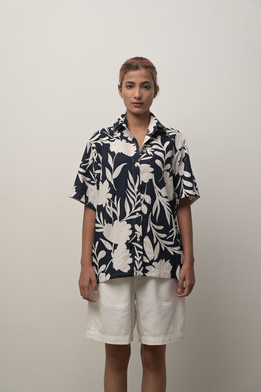 Linen blended printed shirt